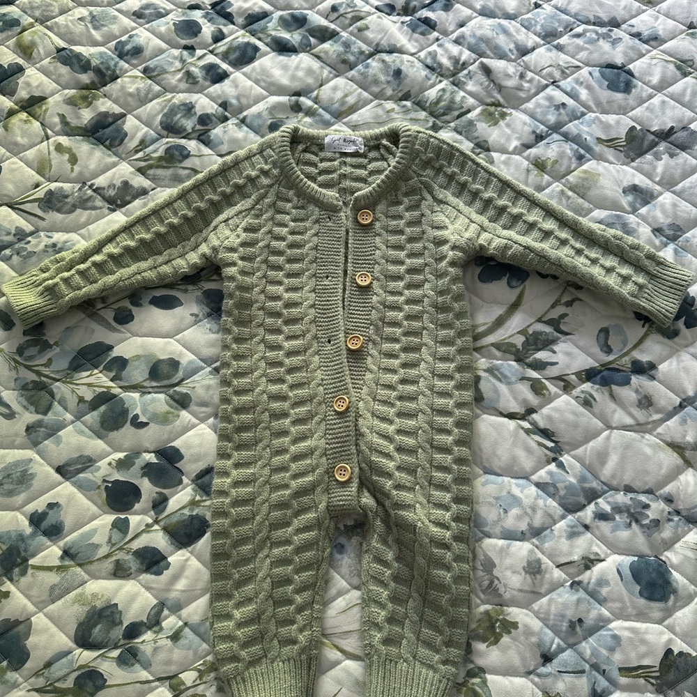 Green Cable Knit Kids One Piece